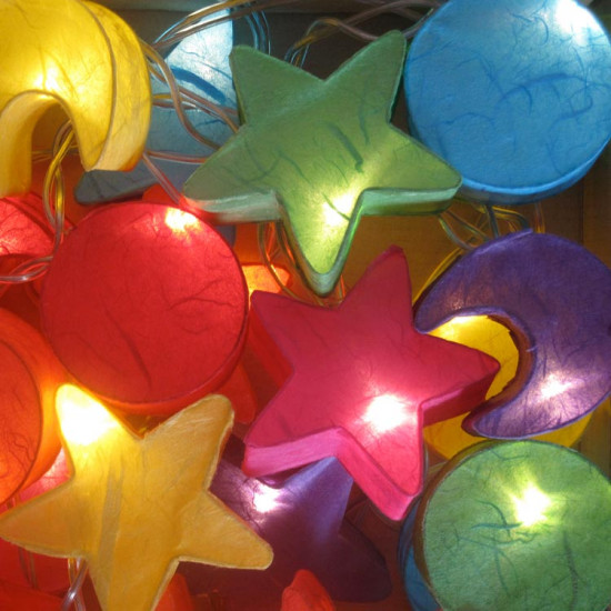 Star, Sun & Moon - 10 Lamps<br />Rainbow Colours Star, Sun & Moon - 10 Lamps<br />Rainbow Colours
