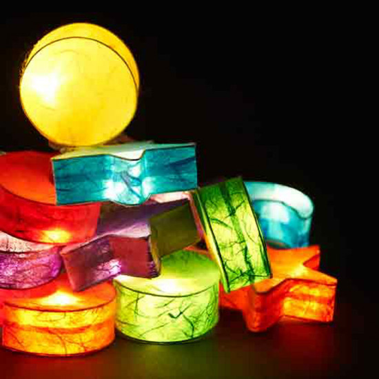 Star, Sun & Moon - 10 Lamps<br />Rainbow Colours Star, Sun & Moon - 10 Lamps<br />Rainbow Colours