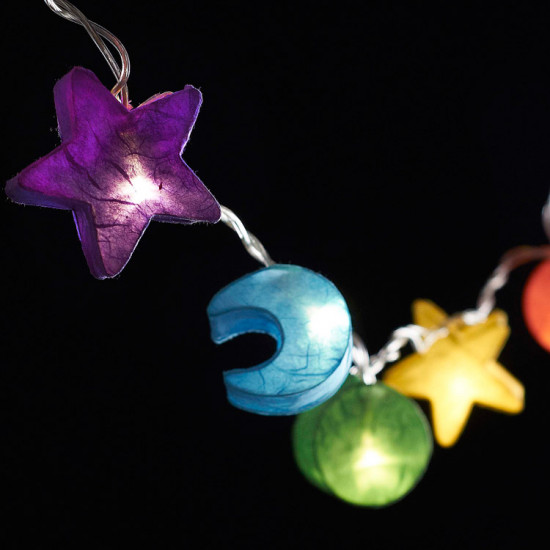 Star, Sun & Moon - 10 Lamps<br />Rainbow Colours Star, Sun & Moon - 10 Lamps<br />Rainbow Colours